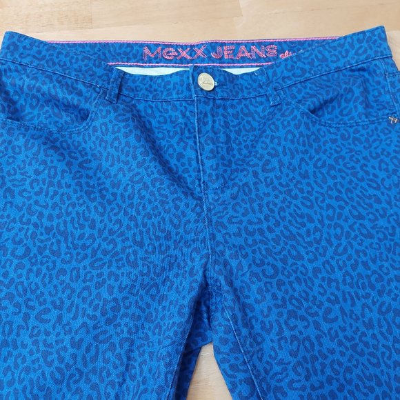 MEXX jeans Amsterdam Mid Rise Women's Cotton Stretch Blue Leopard Print Size30 - Picture 2 of 12